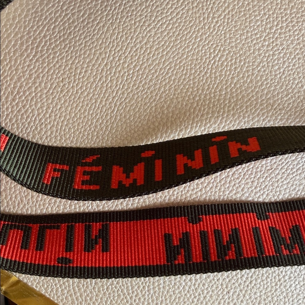 Clare V dark green/black Strap with orange-red Woven Text and Gold Hardware - Picture 4 of 4